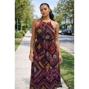 Sweet Storm Maxi Dress Sundress Small Aztec Geometric Vacation Festival Party